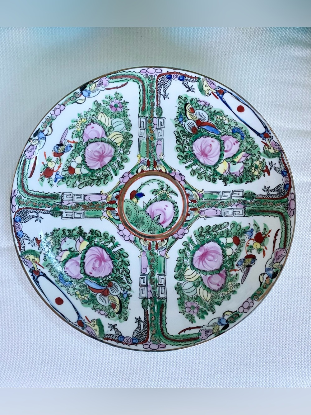 VTG Chinese Famille Rose Medallion Porcelain Macau Chin Dynasty Plate Dish 10”